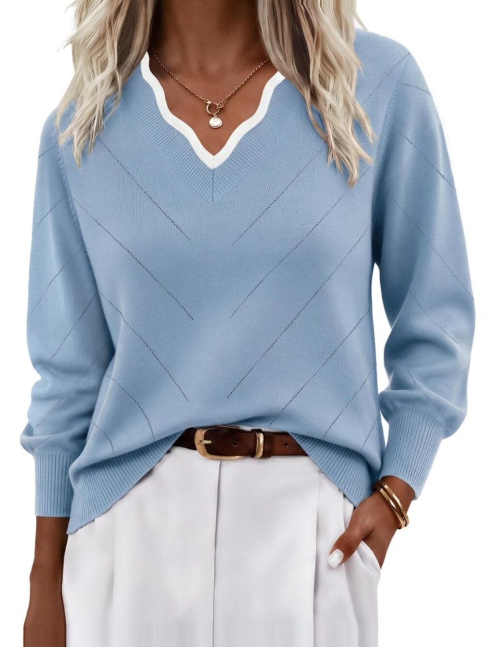 Women's Fall V Neck Sweaters Knit Lightweight Long Sleeve Tops 2026